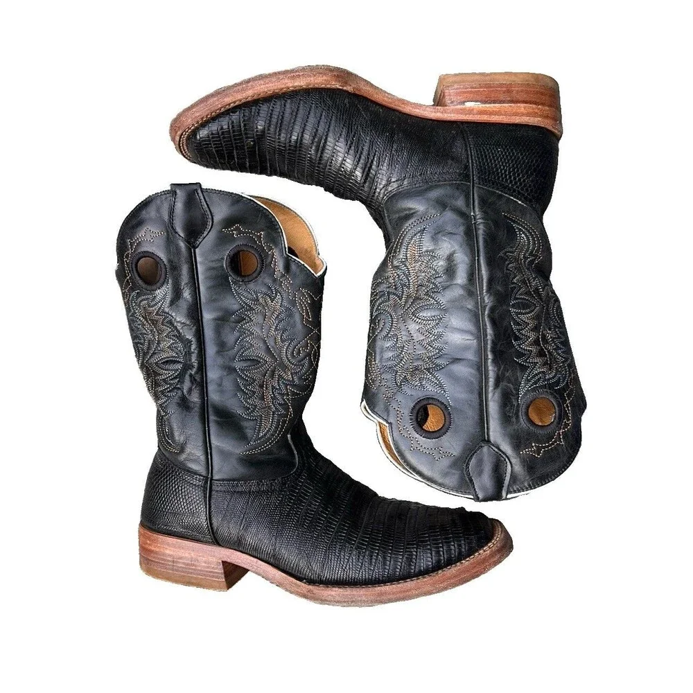 Reyme Men’s Western Square Toe Boots Size 10 Black Embroidered Cowboy